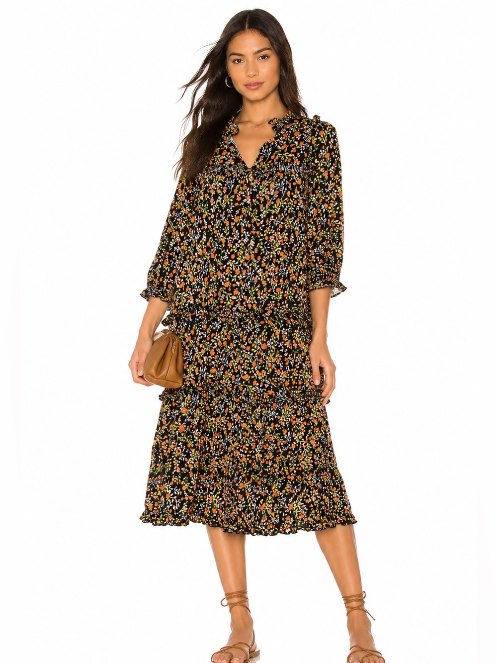 Y.A.S Floral Tiered Midi Dress Size Small Ruffle